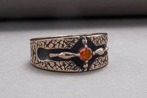 Ring with Red Cubic Zirconia Bronze Handcrafted Jewelry - vikingworkshop