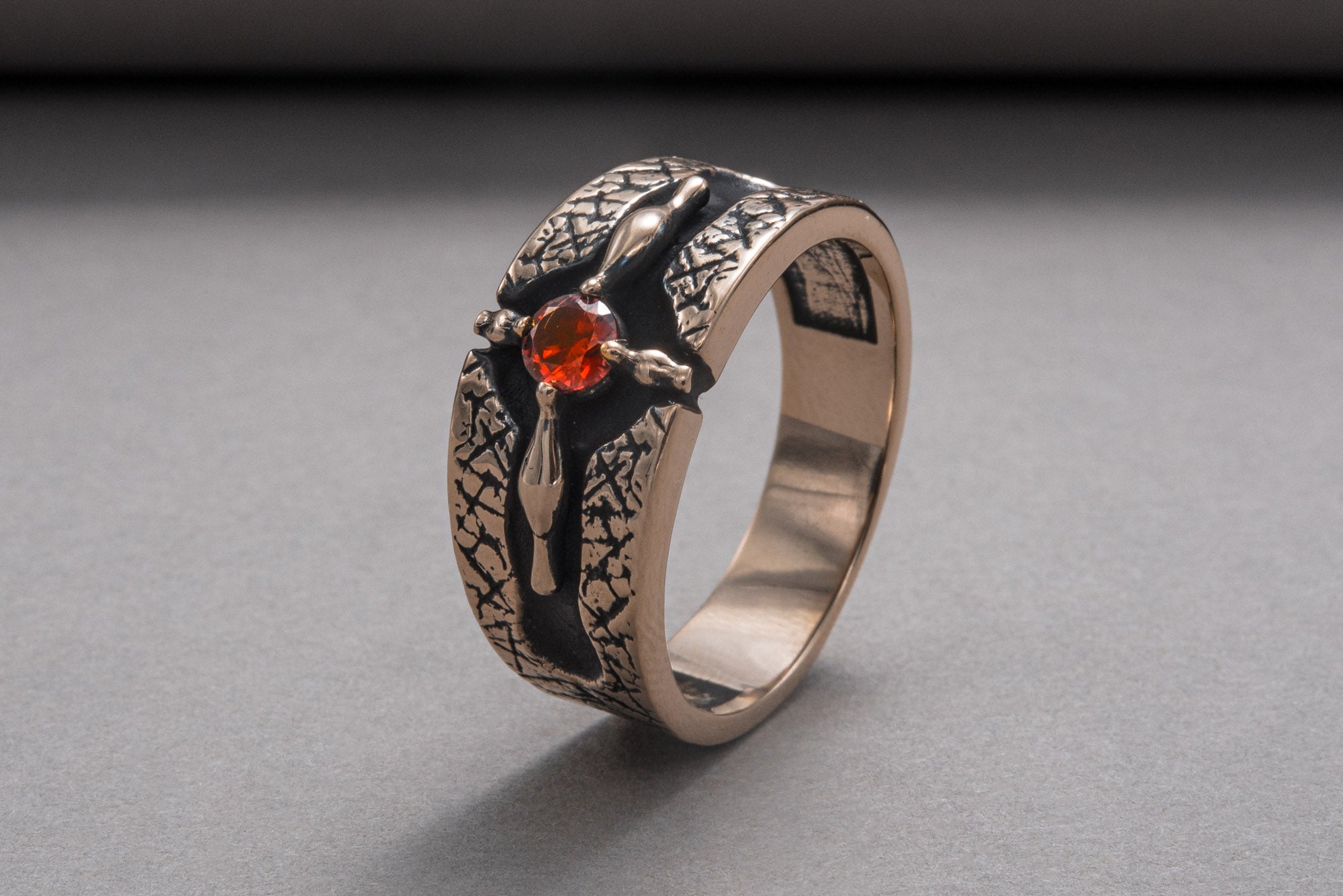 Ring with Red Cubic Zirconia Bronze Handcrafted Jewelry - vikingworkshop