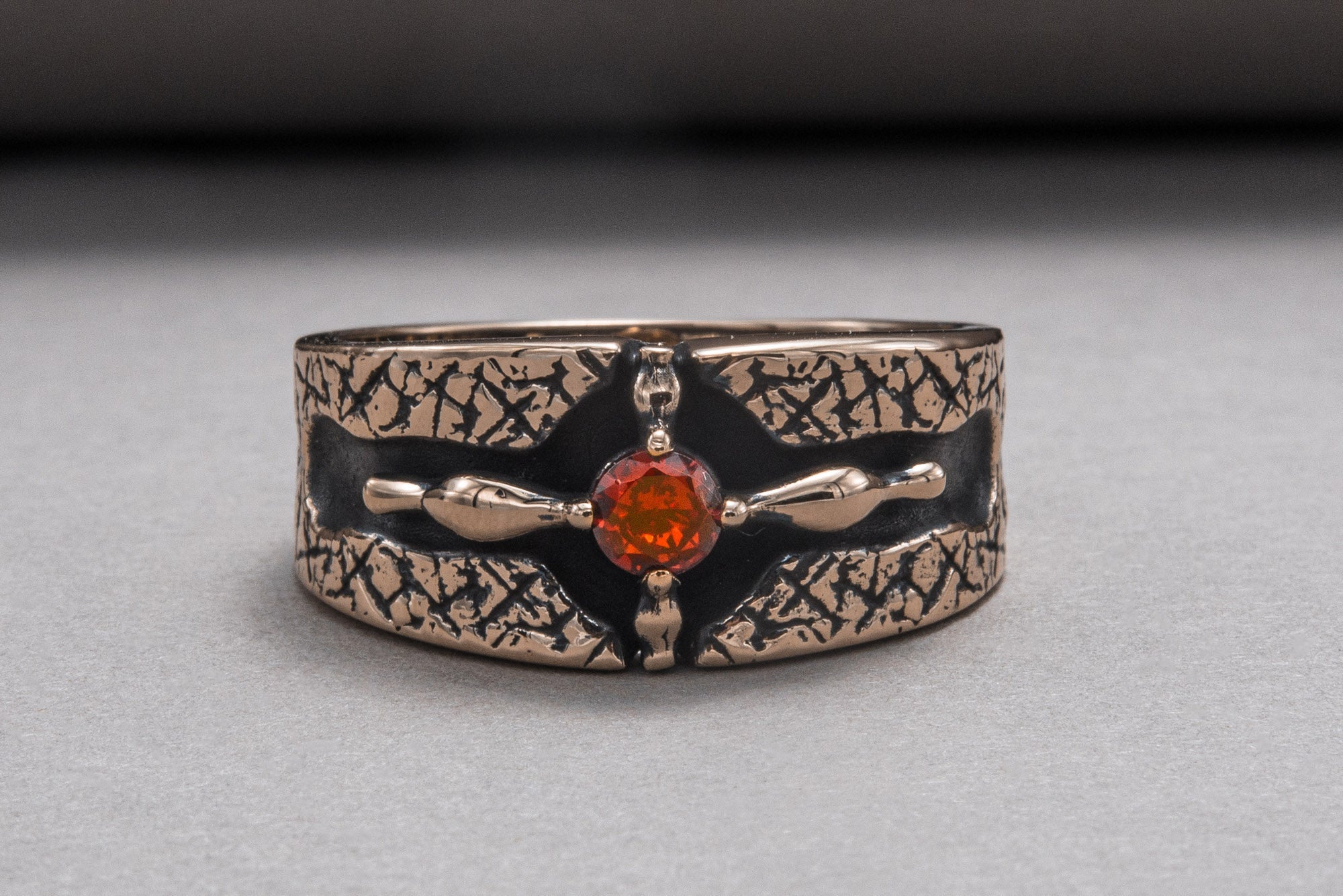 Ring with Red Cubic Zirconia Bronze Handcrafted Jewelry - vikingworkshop