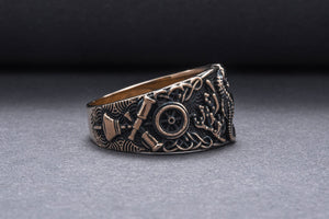 Seahorse Ring with Ship Steering Wheel Bronze Jewelry - vikingworkshop