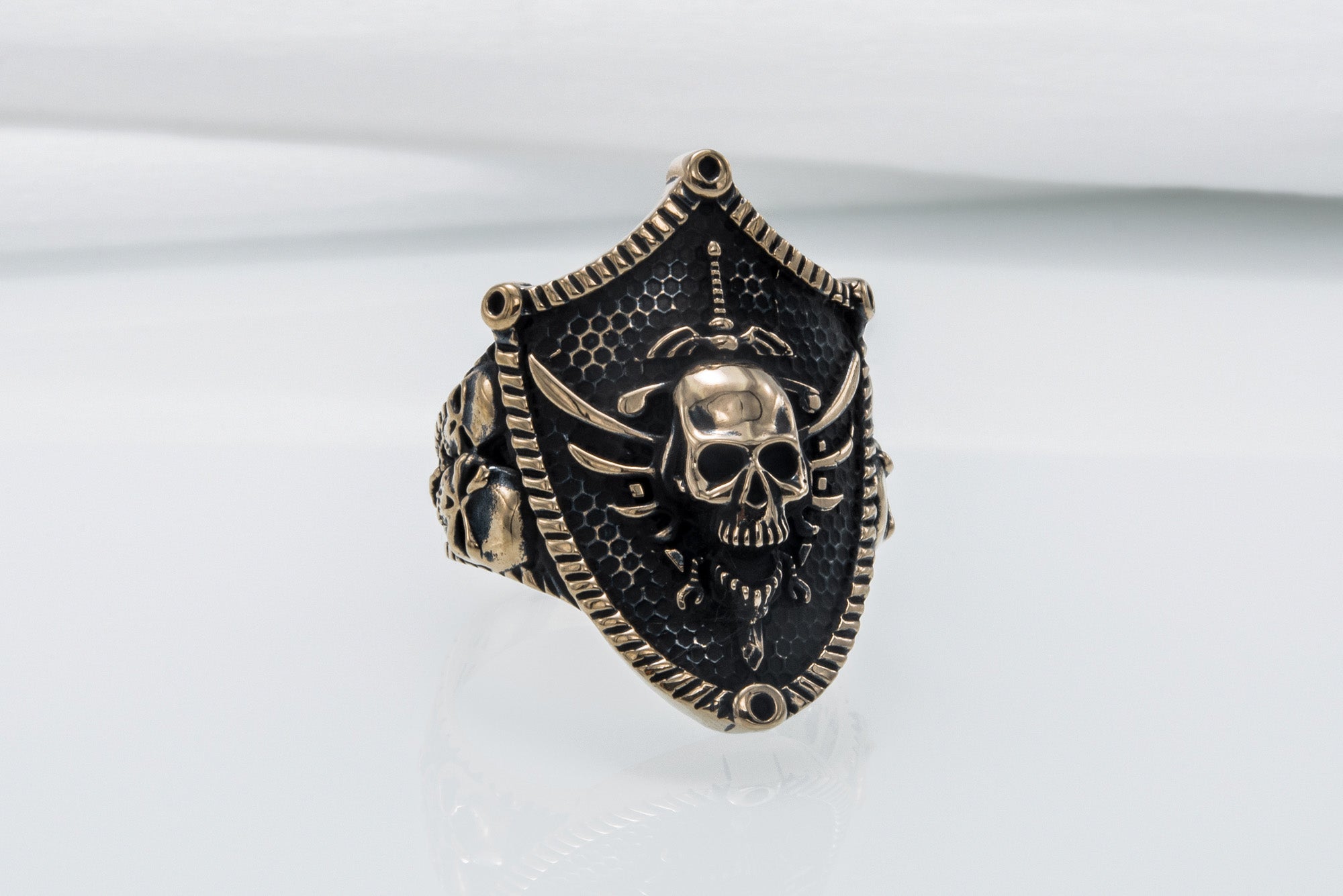 Skull with Shield Bronze Unique Handmade Jewelry - vikingworkshop