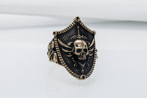 Skull with Shield Bronze Unique Handmade Jewelry - vikingworkshop
