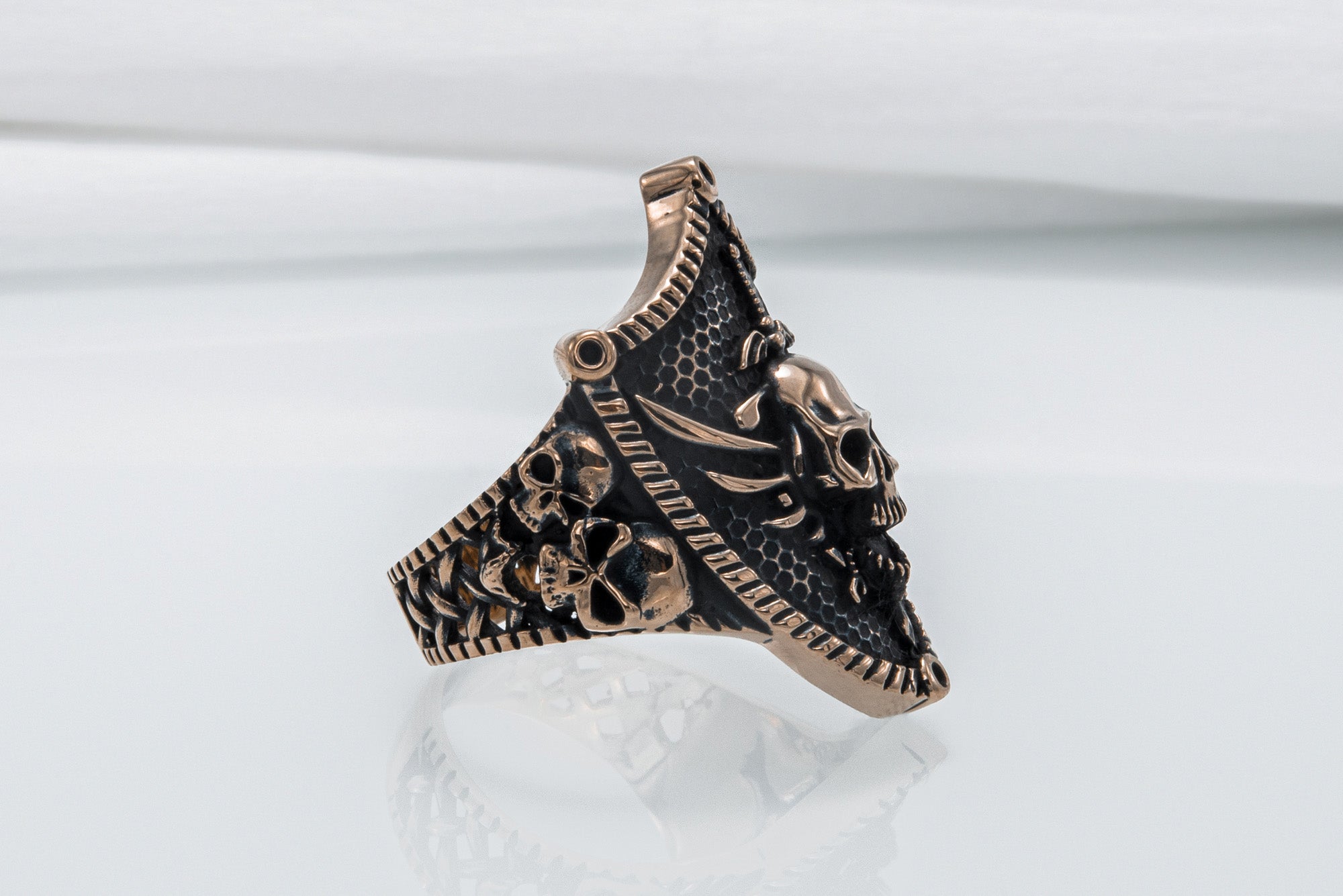 Skull with Shield Bronze Unique Handmade Jewelry - vikingworkshop