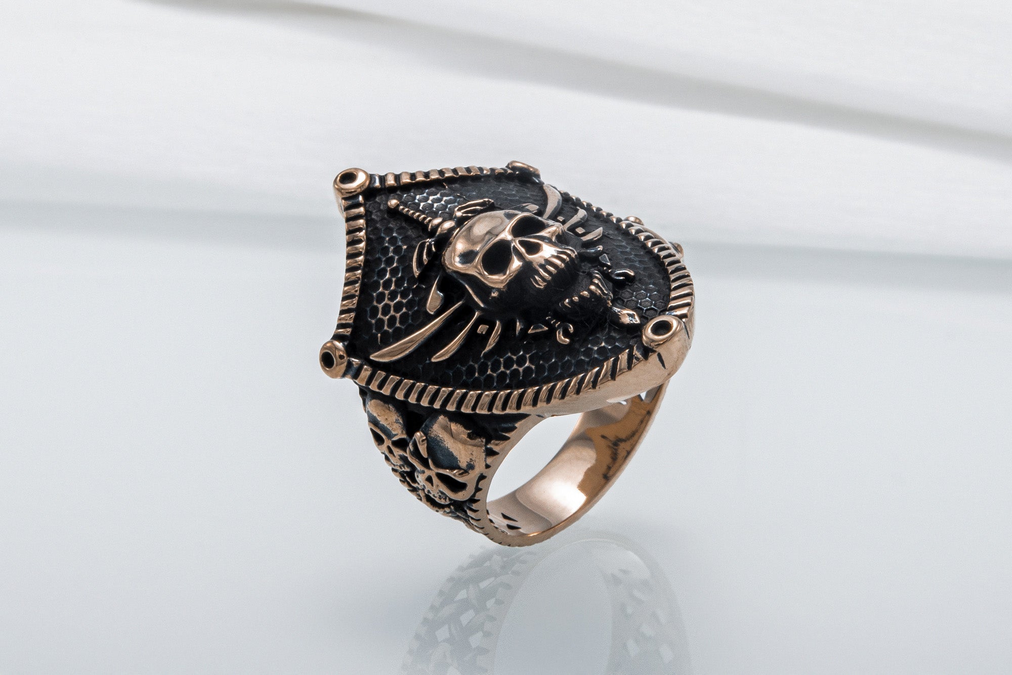 Skull with Shield Bronze Unique Handmade Jewelry - vikingworkshop