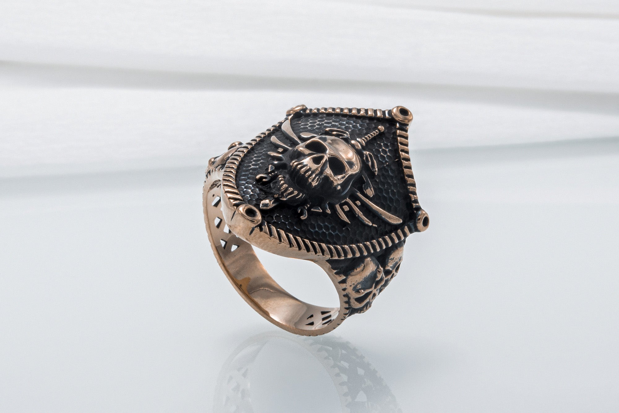 Skull with Shield Bronze Unique Handmade Jewelry - vikingworkshop