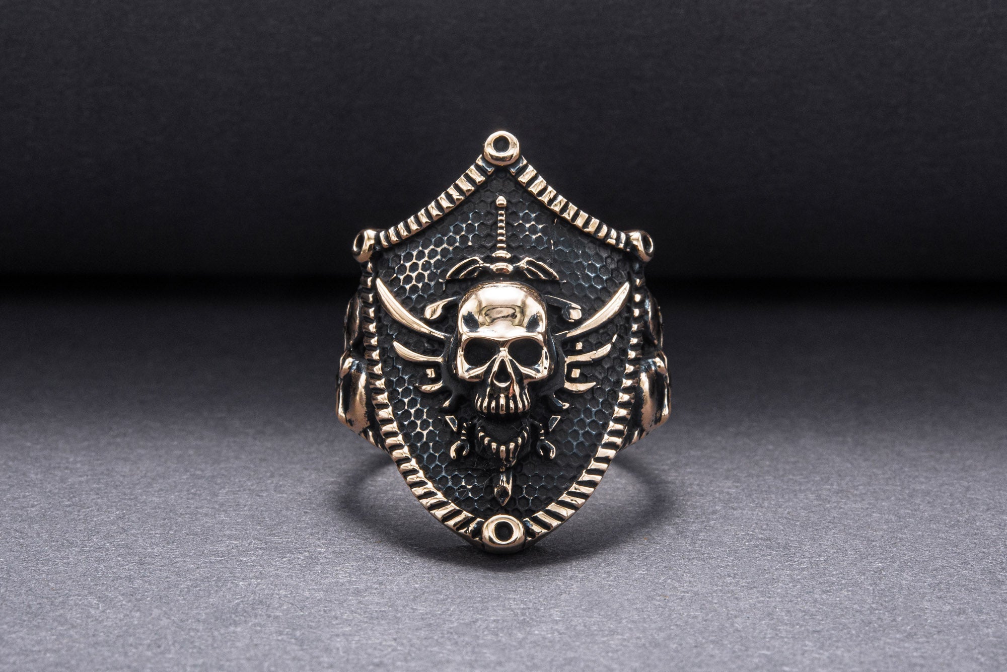 Skull with Shield Bronze Unique Handmade Jewelry - vikingworkshop