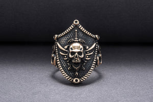 Skull with Shield Bronze Unique Handmade Jewelry - vikingworkshop