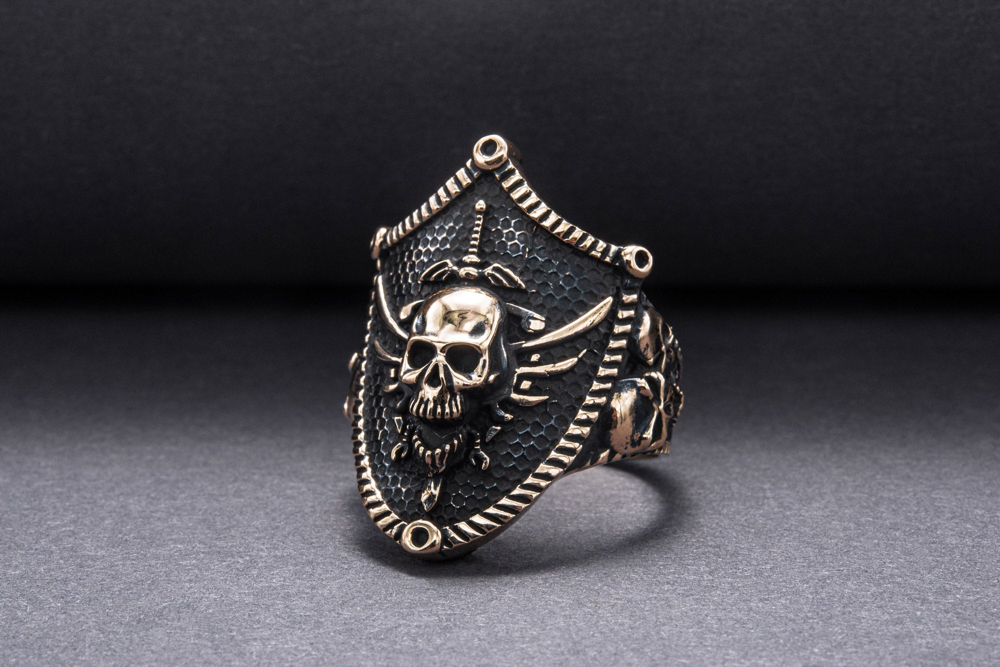 Skull with Shield Bronze Unique Handmade Jewelry - vikingworkshop