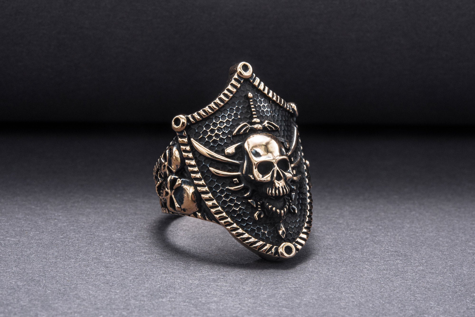 Skull with Shield Bronze Unique Handmade Jewelry - vikingworkshop