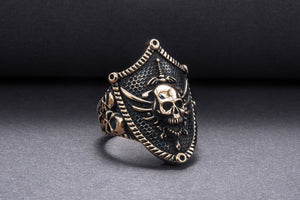Skull with Shield Bronze Unique Handmade Jewelry - vikingworkshop