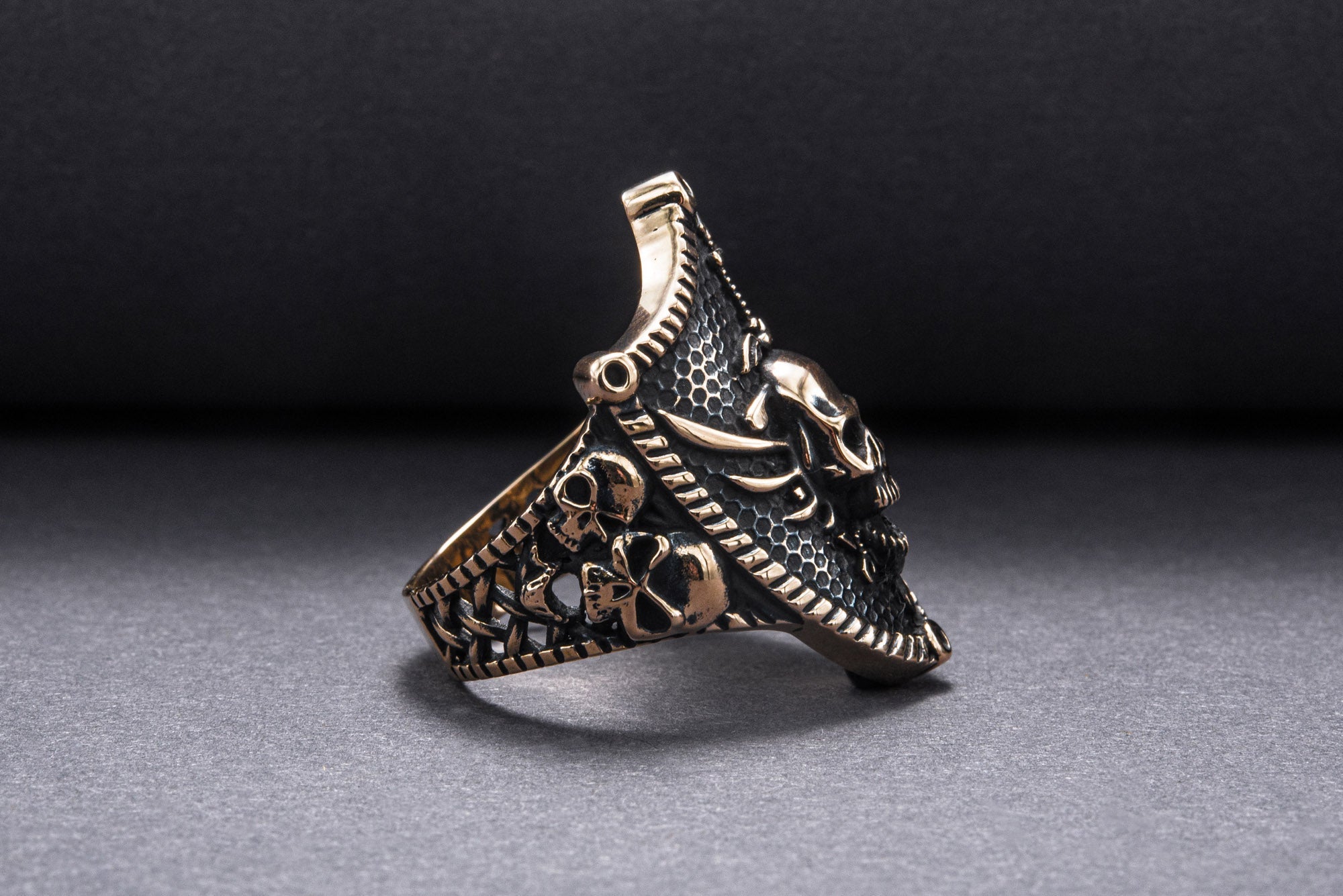 Skull with Shield Bronze Unique Handmade Jewelry - vikingworkshop