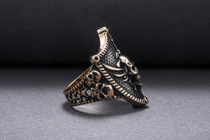 Skull with Shield Bronze Unique Handmade Jewelry - vikingworkshop