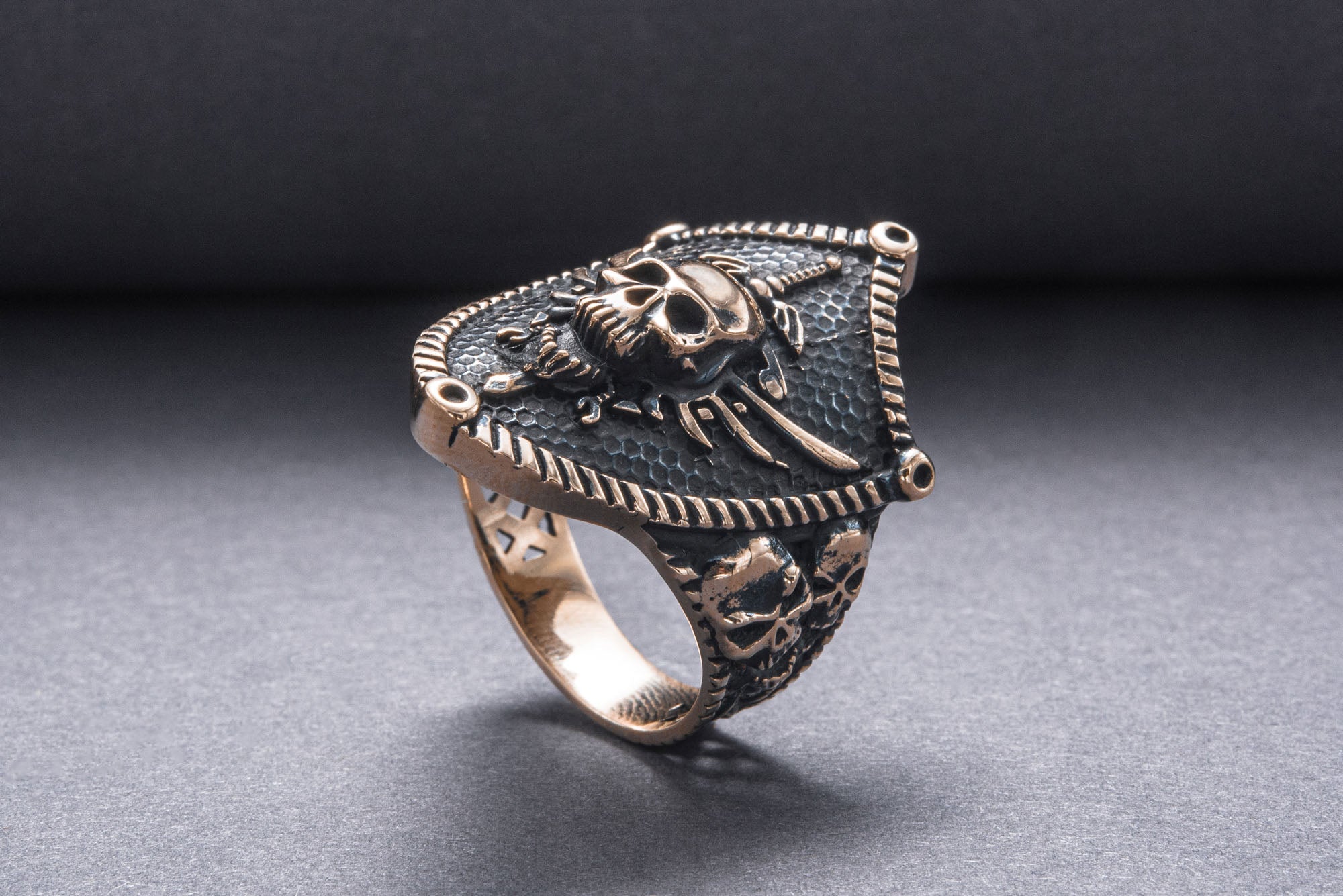 Skull with Shield Bronze Unique Handmade Jewelry - vikingworkshop