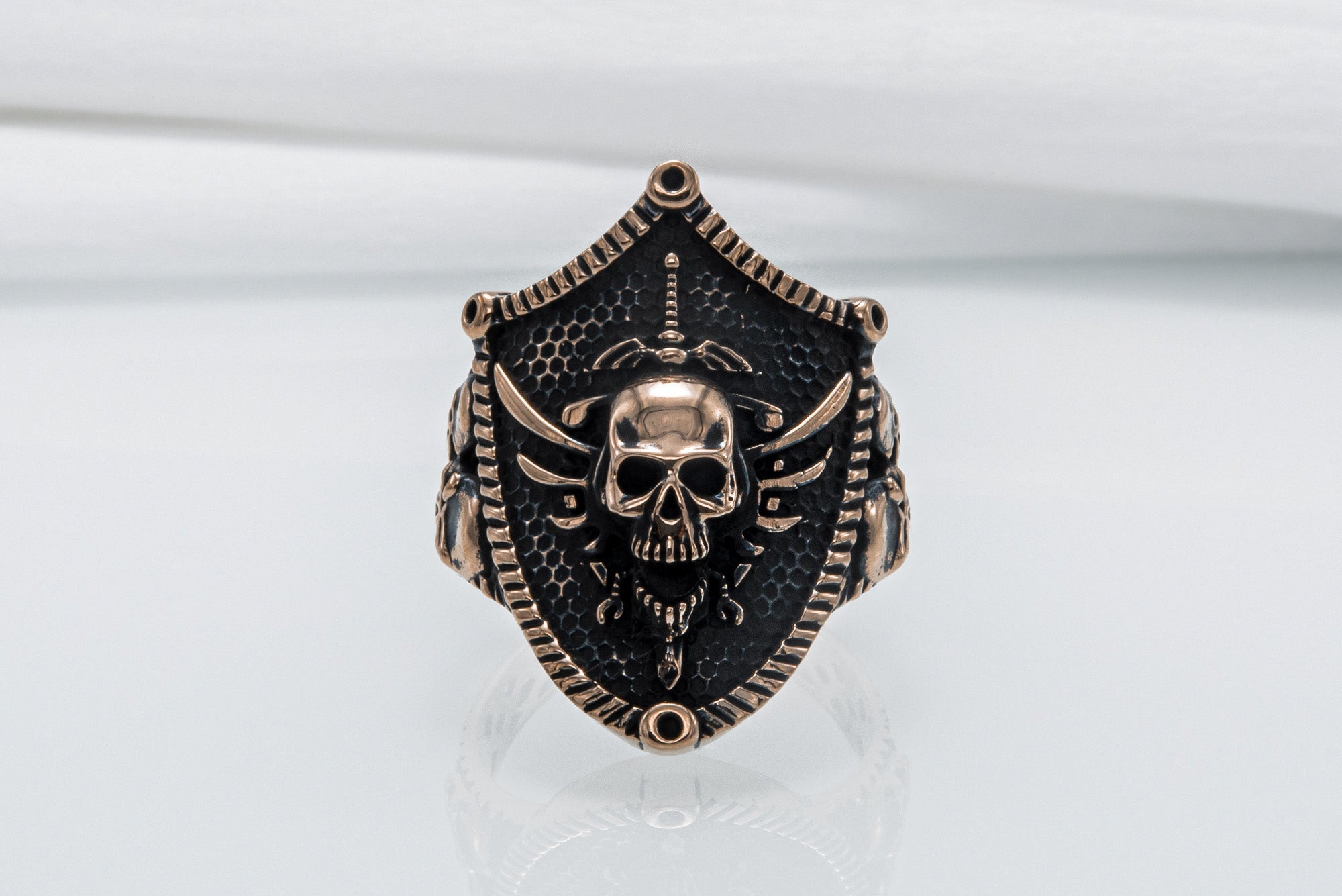 Skull with Shield Bronze Unique Handmade Jewelry - vikingworkshop