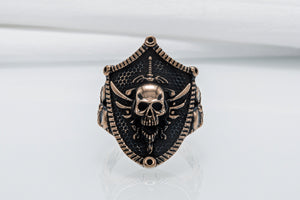 Skull with Shield Bronze Unique Handmade Jewelry - vikingworkshop