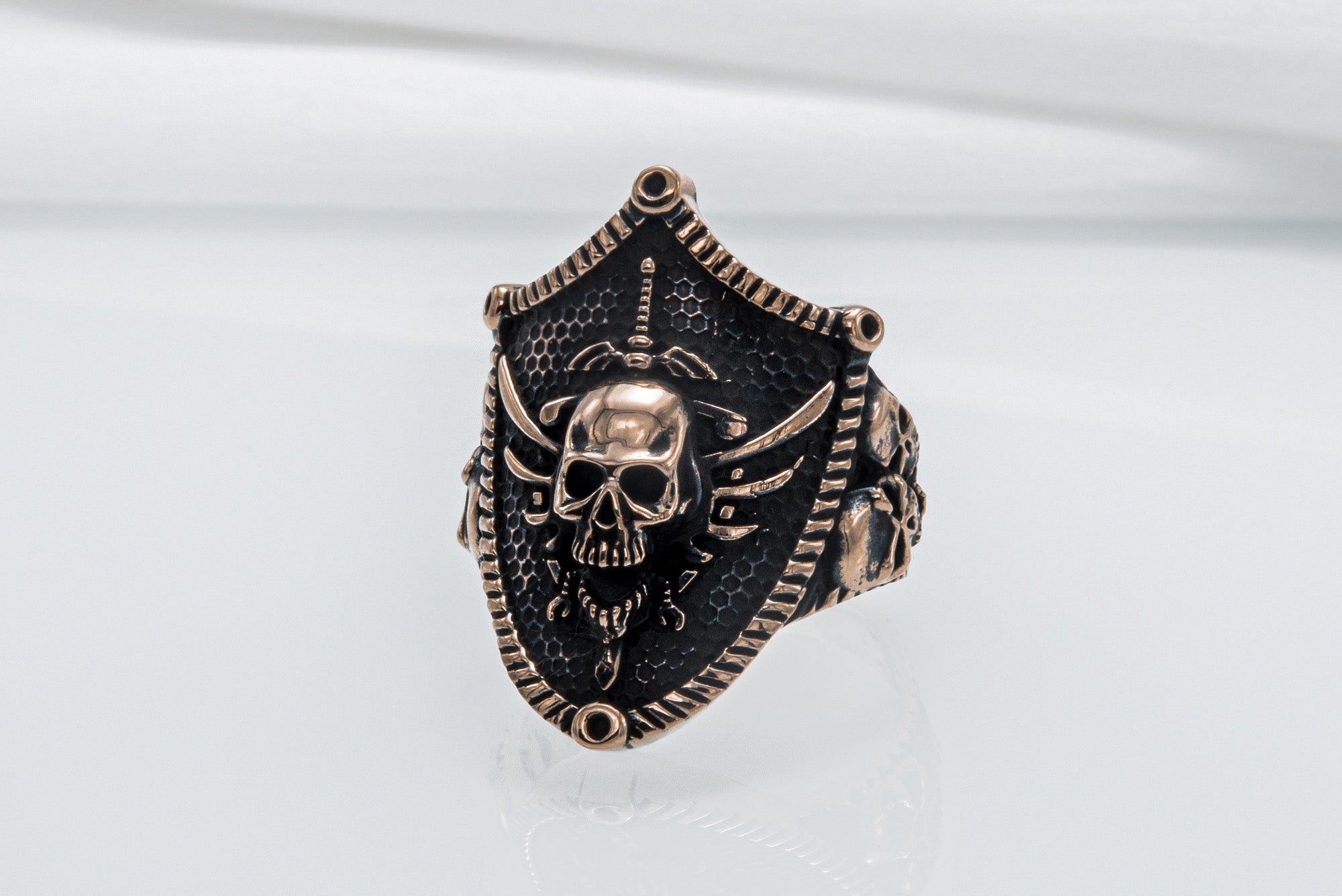 Skull with Shield Bronze Unique Handmade Jewelry - vikingworkshop