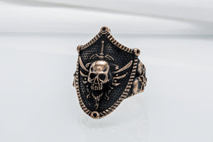Skull with Shield Bronze Unique Handmade Jewelry - vikingworkshop