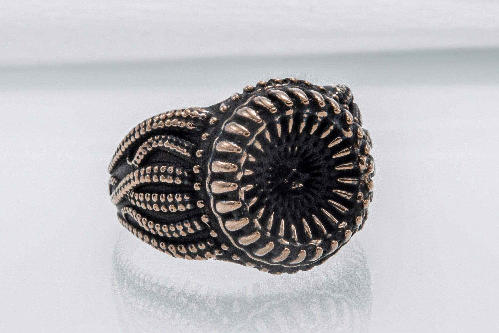 Kraken Ring with Skull Bronze Handmade Unique Jewelry - vikingworkshop