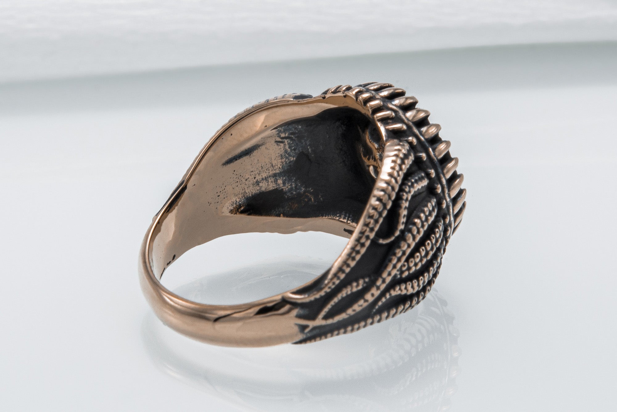 Kraken Ring with Skull Bronze Handmade Unique Jewelry - vikingworkshop