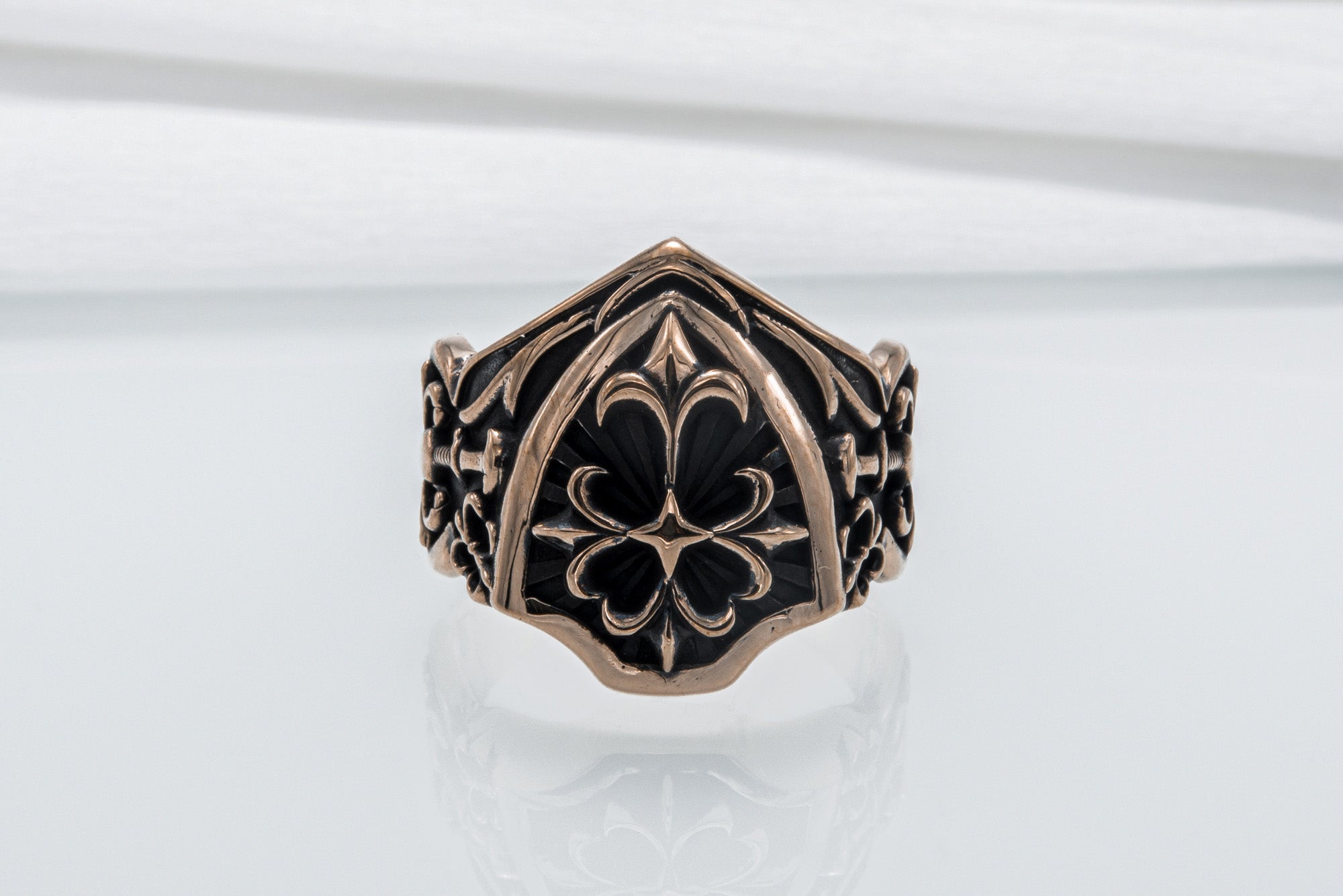 Shield with Heraldic Cross Ring Bronze Handcrafted Jewelry - vikingworkshop