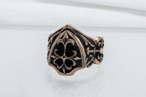 Shield with Heraldic Cross Ring Bronze Handcrafted Jewelry - vikingworkshop