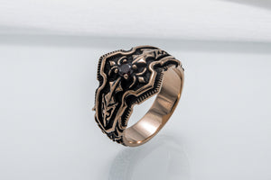 Ring with Red Cubic Zirconia Bronze Handmade Jewelry - vikingworkshop