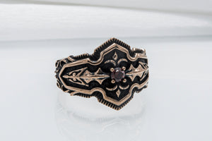 Ring with Red Cubic Zirconia Bronze Handmade Jewelry - vikingworkshop