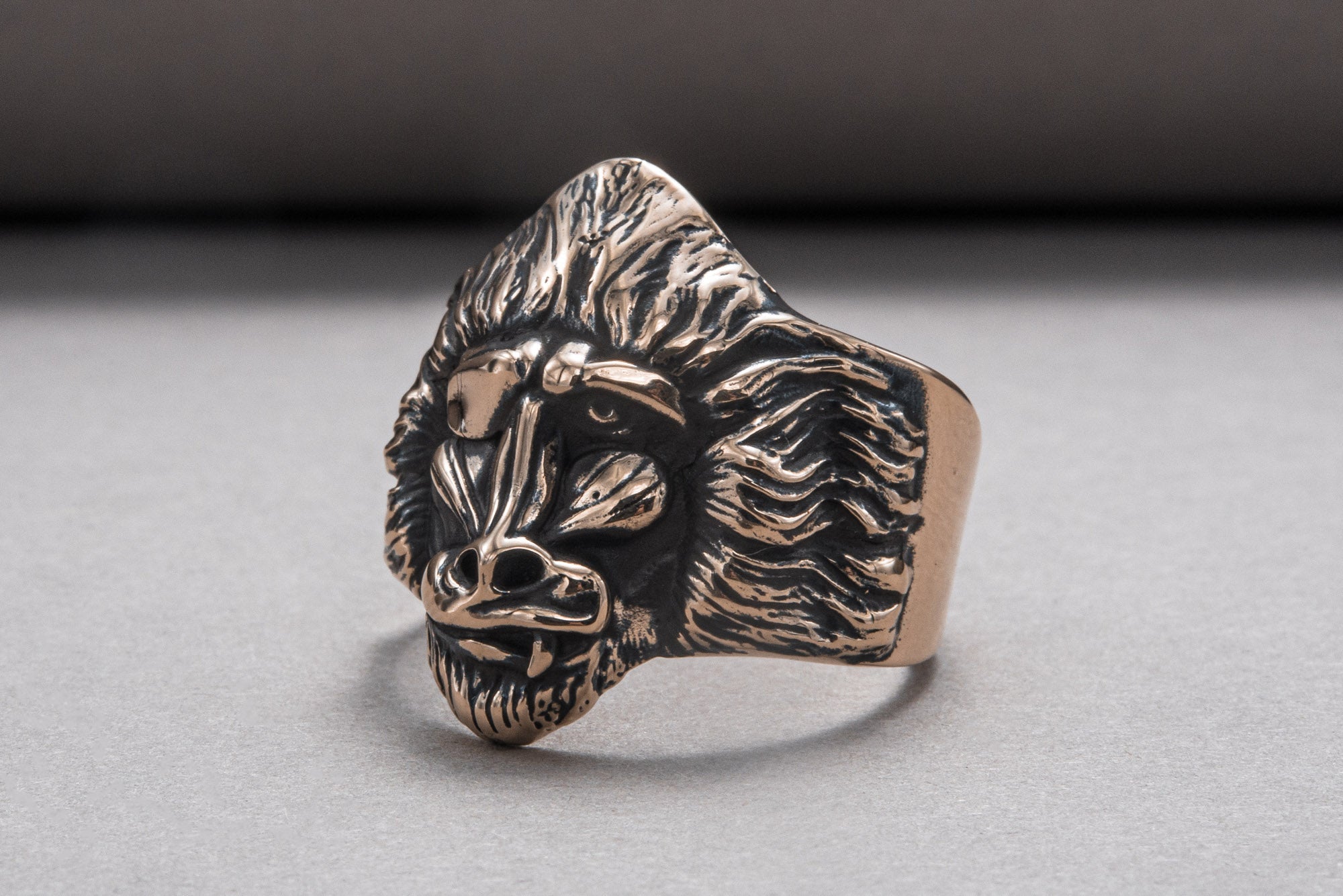 Ring with Baboon Bronze Handmade Jewelry - vikingworkshop