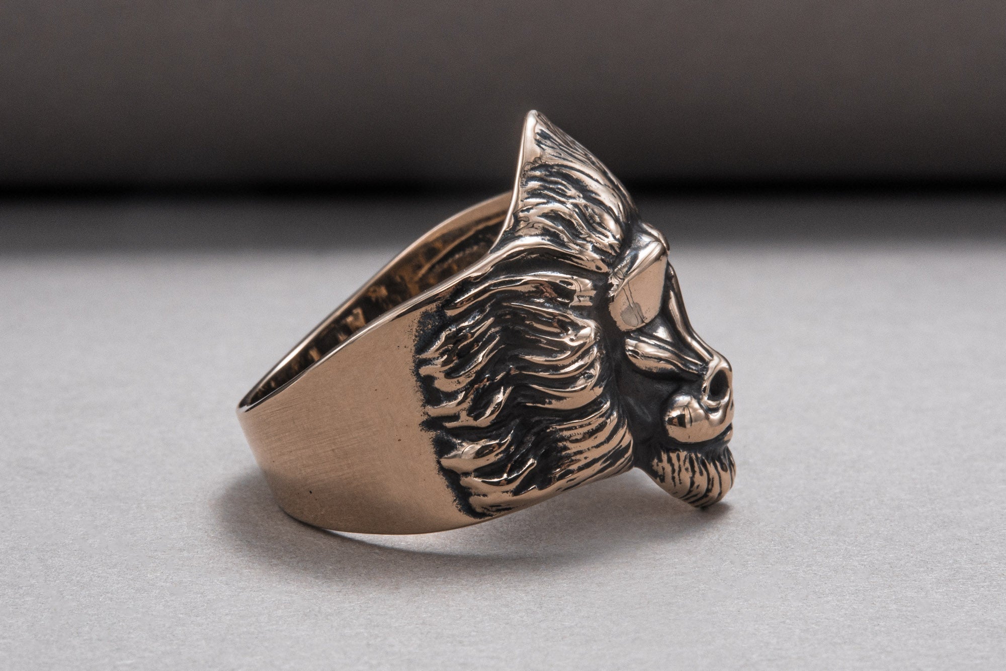 Ring with Baboon Bronze Handmade Jewelry - vikingworkshop