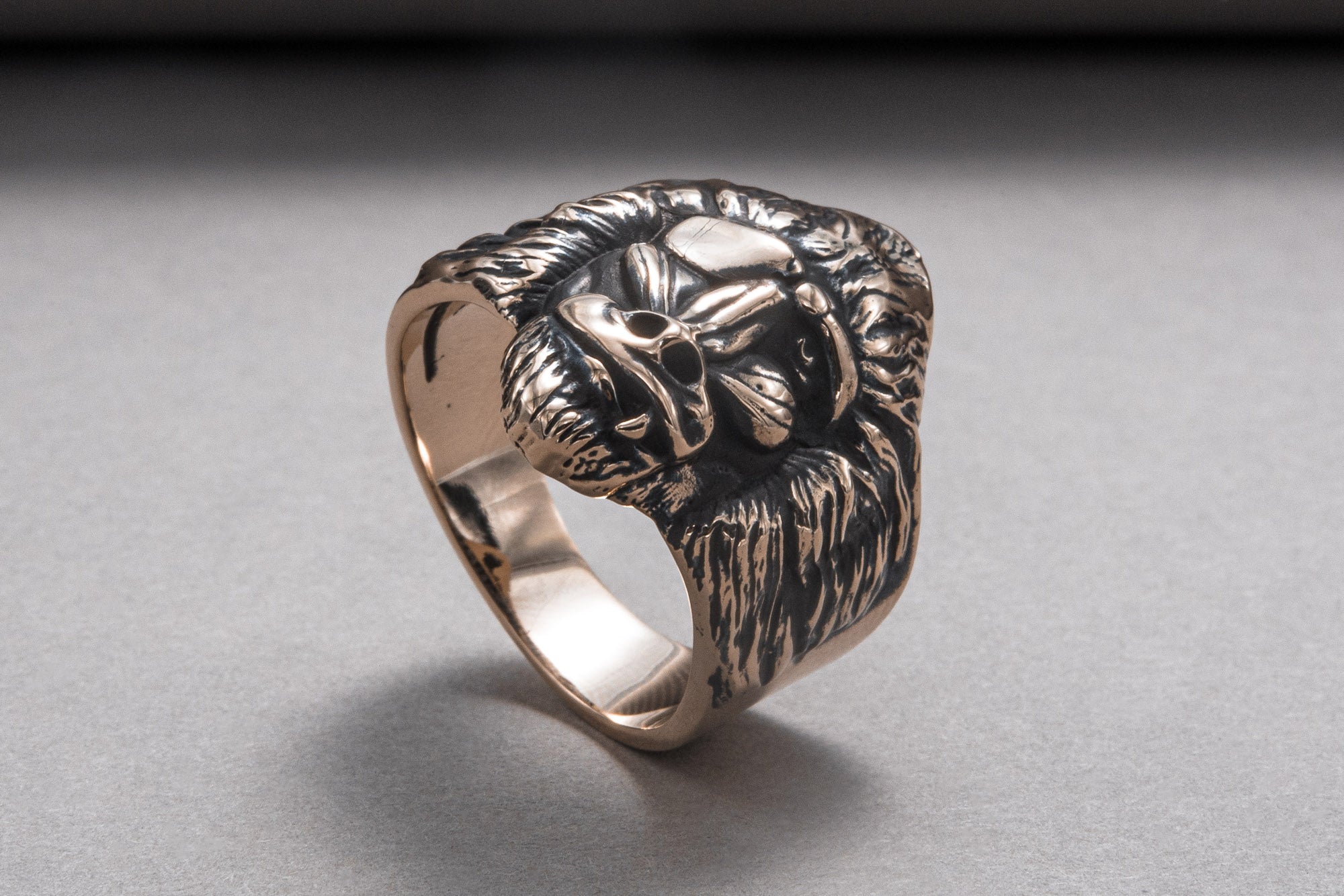 Ring with Baboon Bronze Handmade Jewelry - vikingworkshop