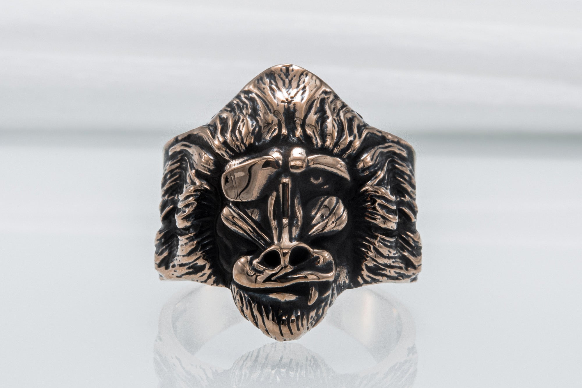 Ring with Baboon Bronze Handmade Jewelry - vikingworkshop