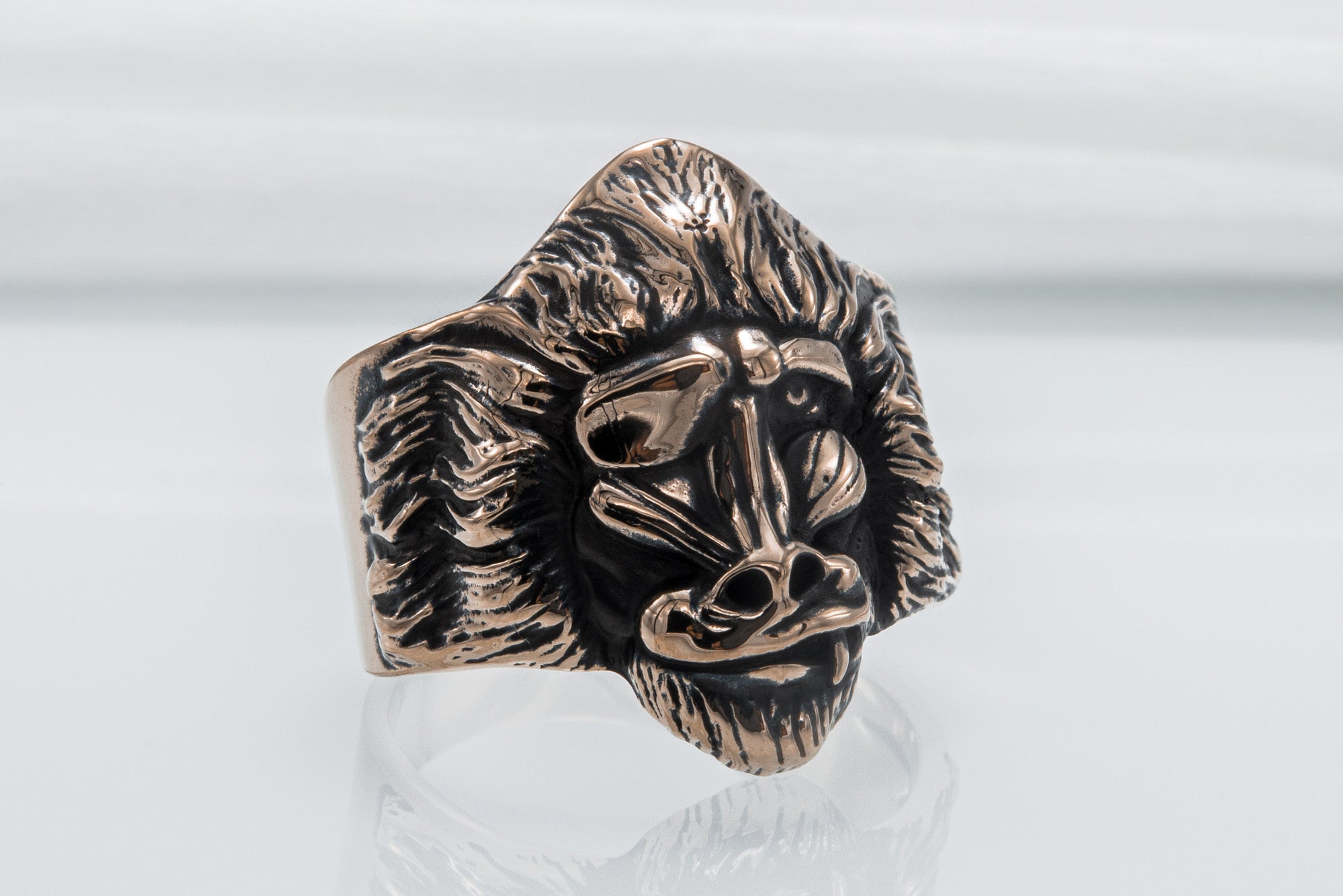 Ring with Baboon Bronze Handmade Jewelry - vikingworkshop