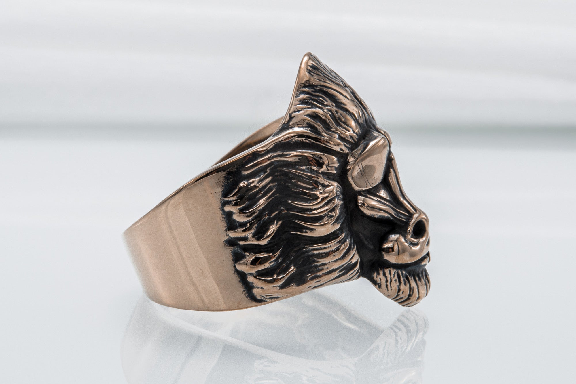 Ring with Baboon Bronze Handmade Jewelry - vikingworkshop
