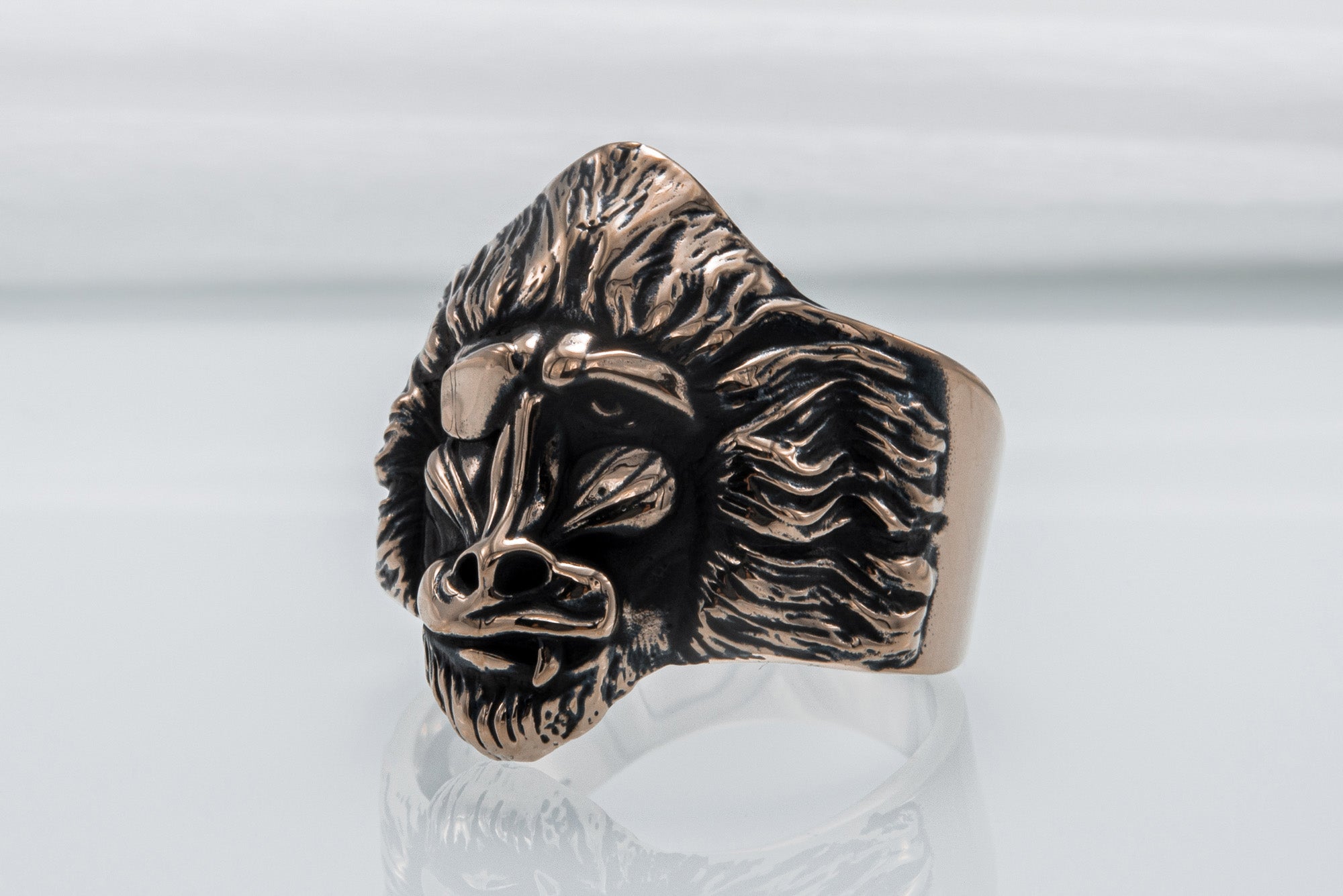 Ring with Baboon Bronze Handmade Jewelry - vikingworkshop