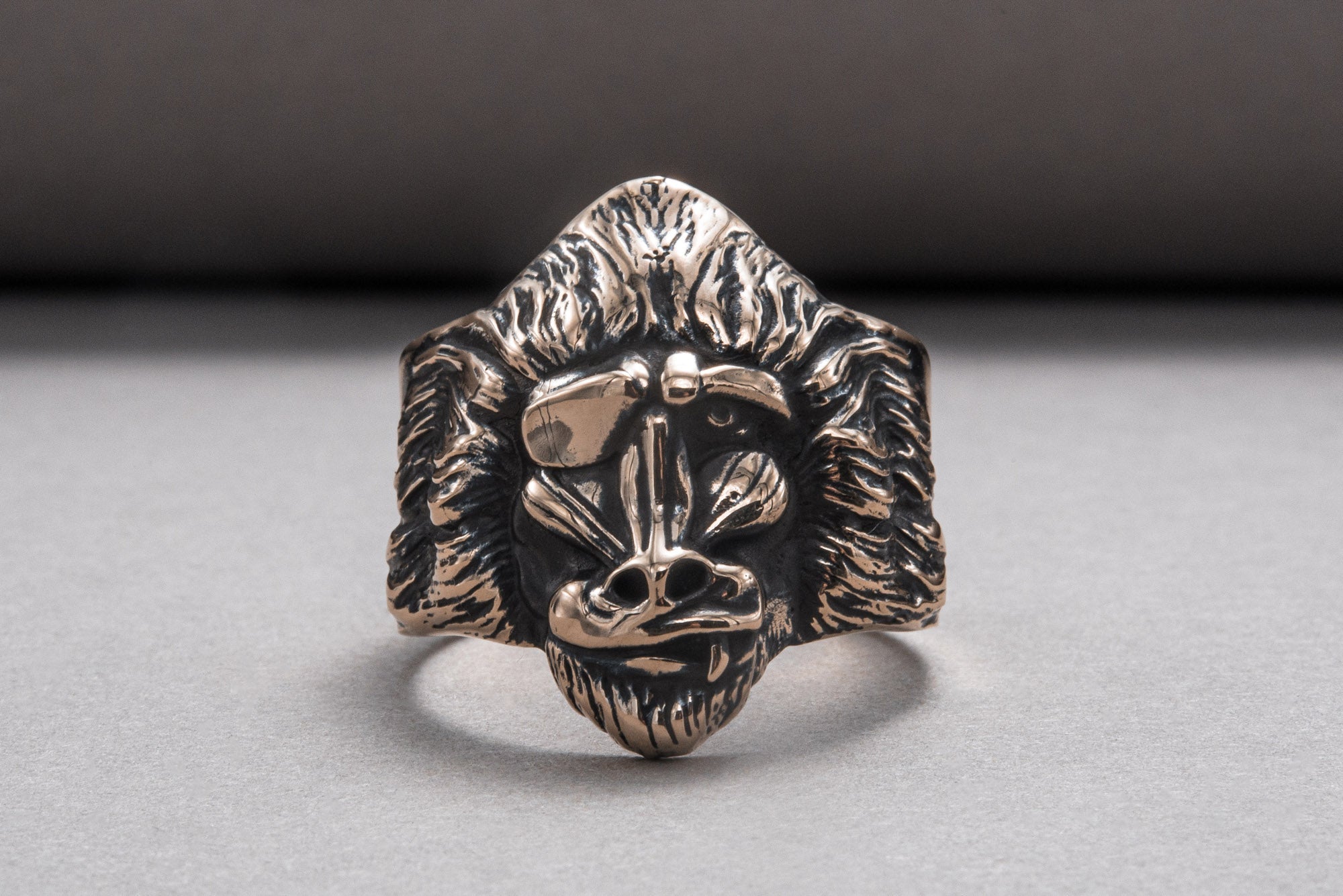 Ring with Baboon Bronze Handmade Jewelry - vikingworkshop