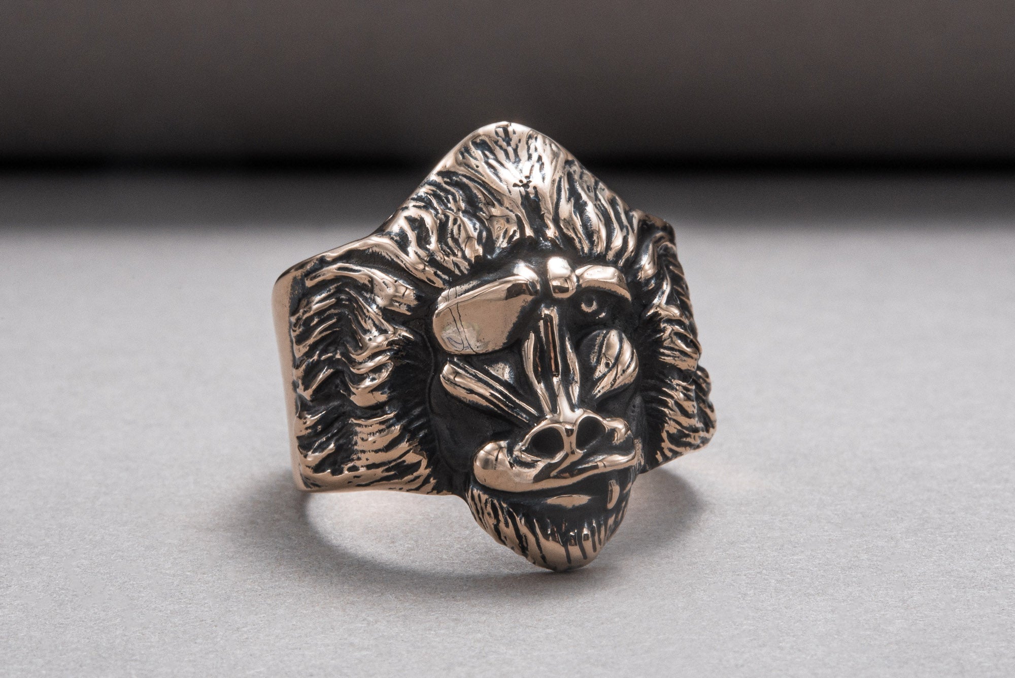 Ring with Baboon Bronze Handmade Jewelry - vikingworkshop
