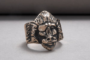 Ring with Baboon Bronze Handmade Jewelry - vikingworkshop