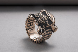 Biker Skull Ring Handmade Bronze Jewelry - vikingworkshop