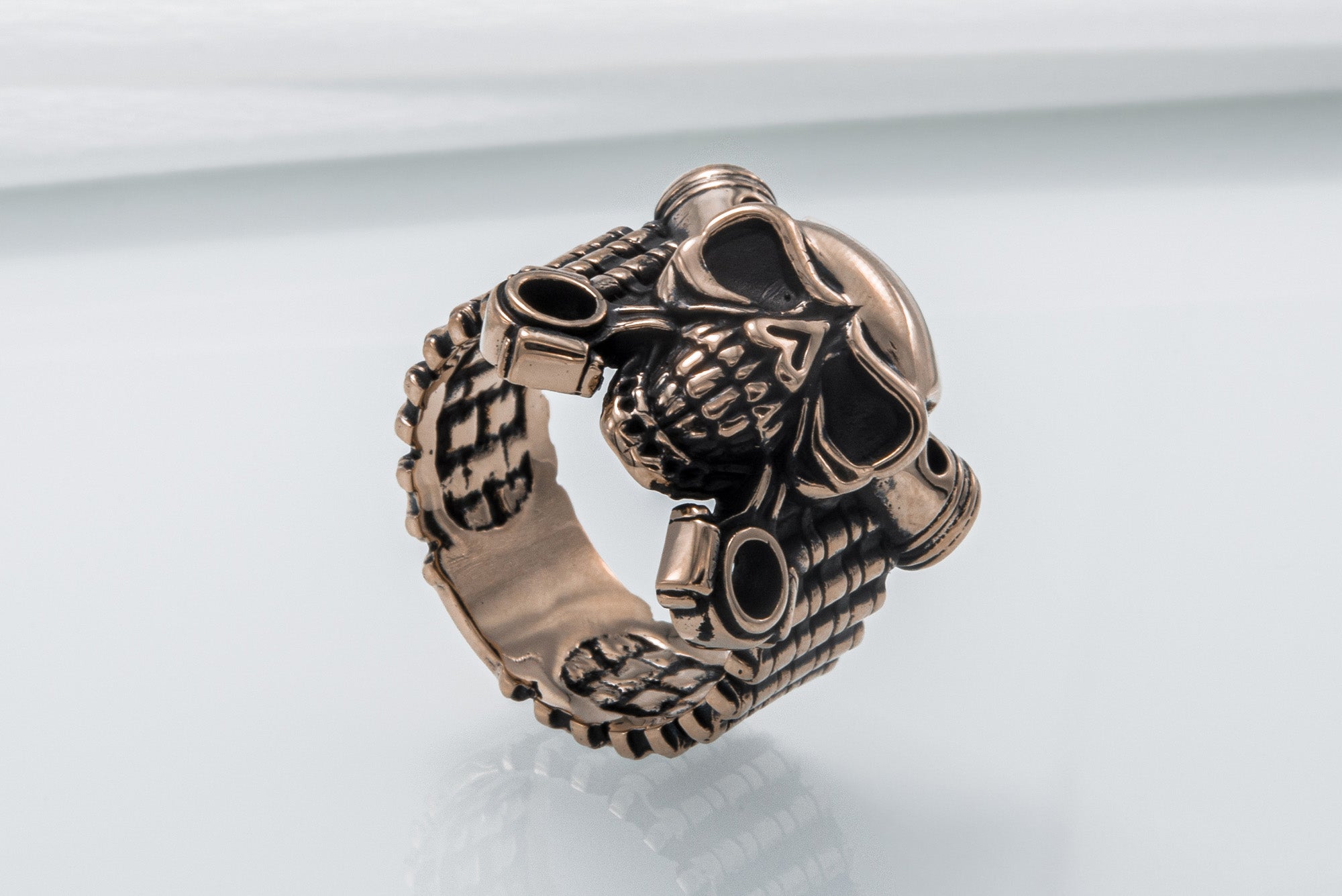 Biker Skull Ring Handmade Bronze Jewelry - vikingworkshop