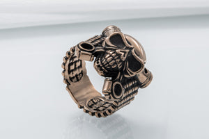 Biker Skull Ring Handmade Bronze Jewelry - vikingworkshop