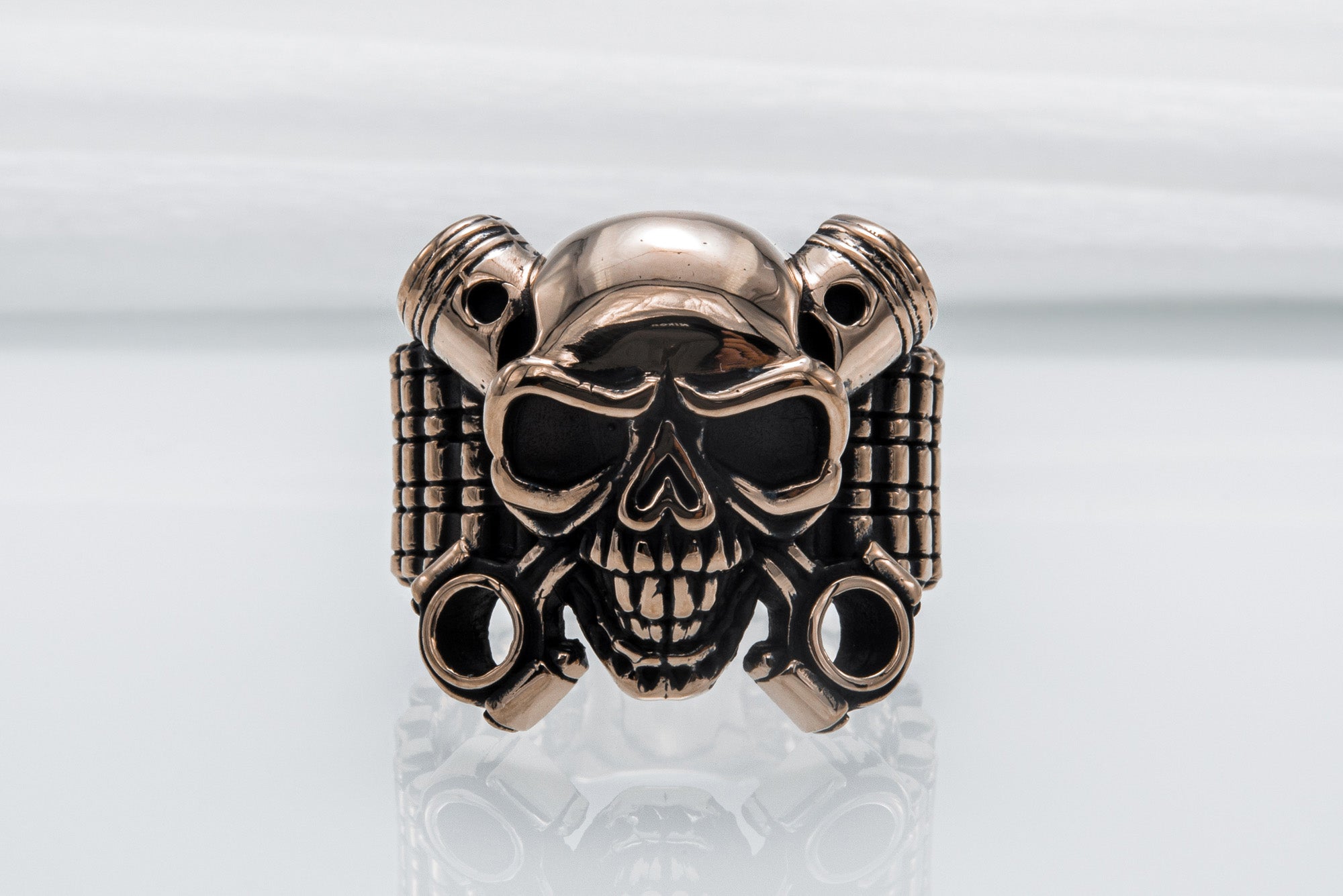 Biker Skull Ring Handmade Bronze Jewelry - vikingworkshop