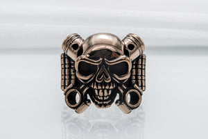 Biker Skull Ring Handmade Bronze Jewelry - vikingworkshop