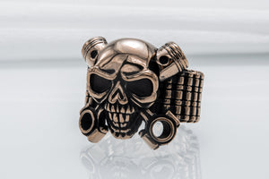 Biker Skull Ring Handmade Bronze Jewelry - vikingworkshop