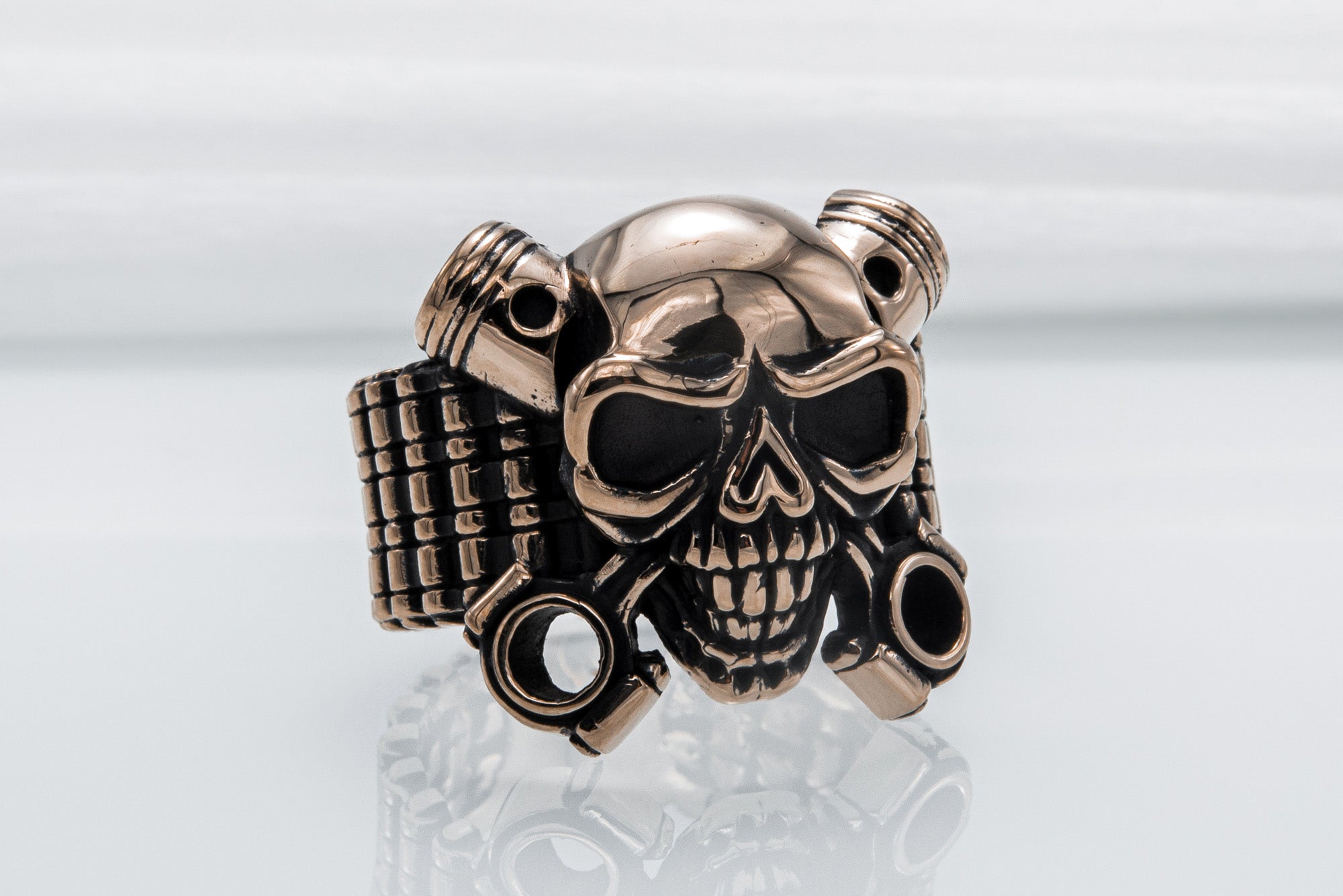 Biker Skull Ring Handmade Bronze Jewelry - vikingworkshop