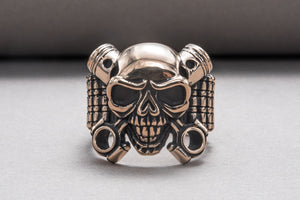 Biker Skull Ring Handmade Bronze Jewelry - vikingworkshop