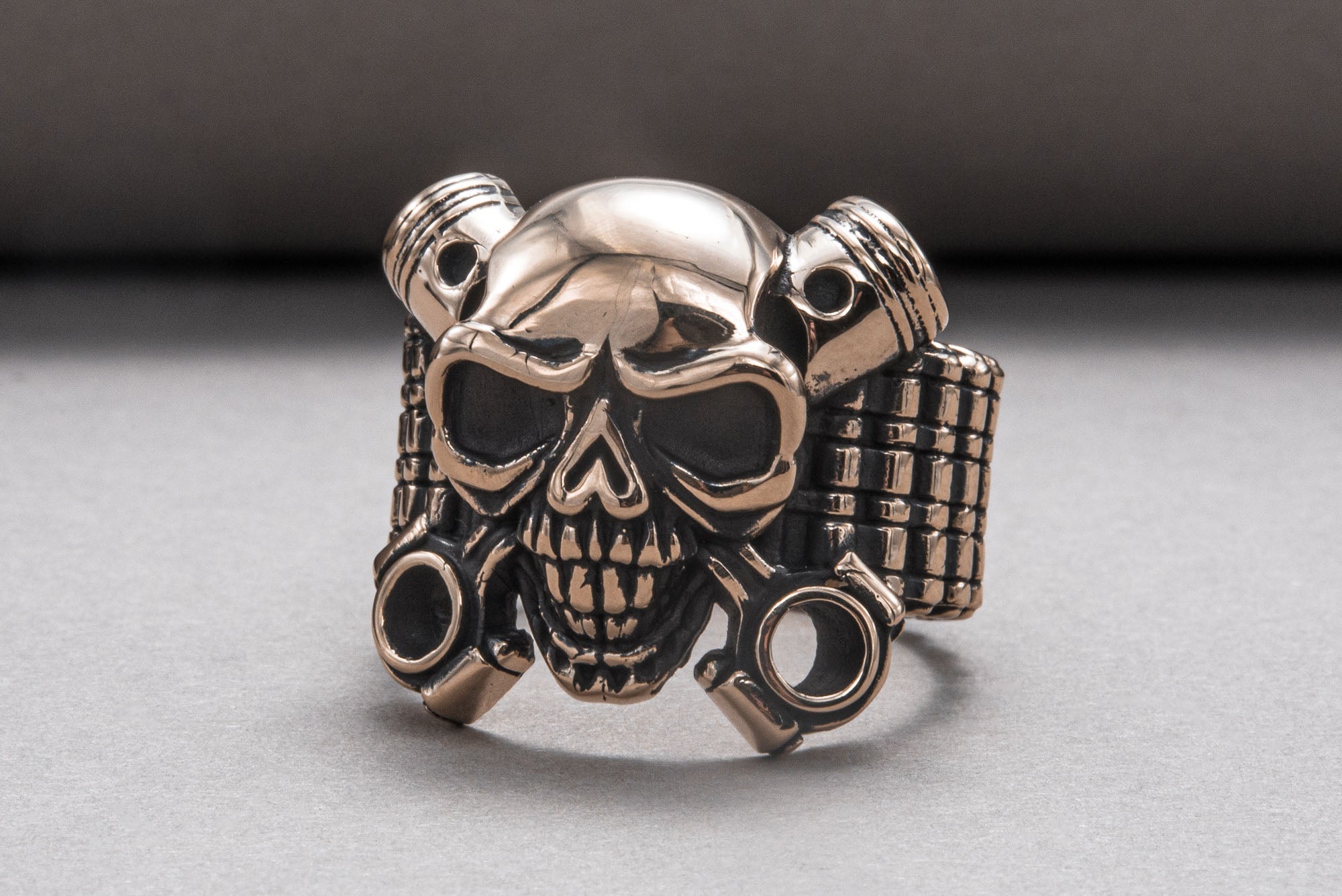 Biker Skull Ring Handmade Bronze Jewelry - vikingworkshop