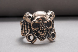 Biker Skull Ring Handmade Bronze Jewelry - vikingworkshop