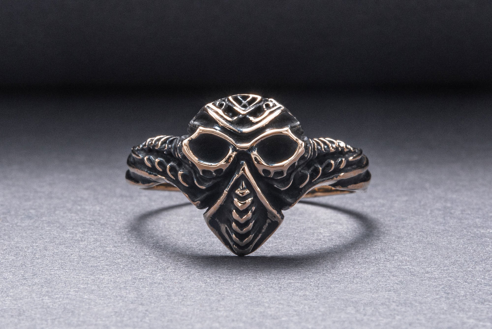 Mask ring Bronze Handmade Jewelry - vikingworkshop