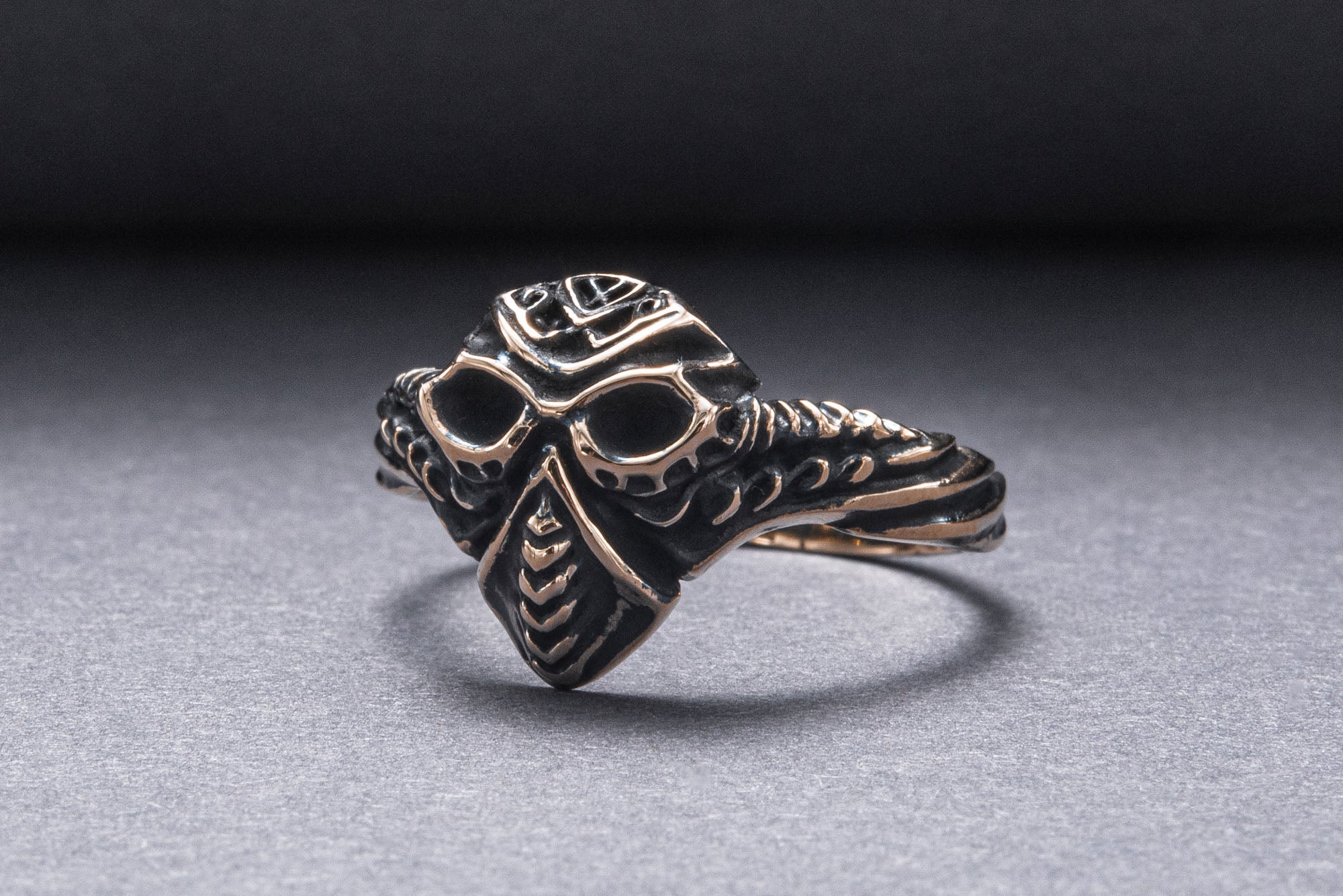 Mask ring Bronze Handmade Jewelry - vikingworkshop