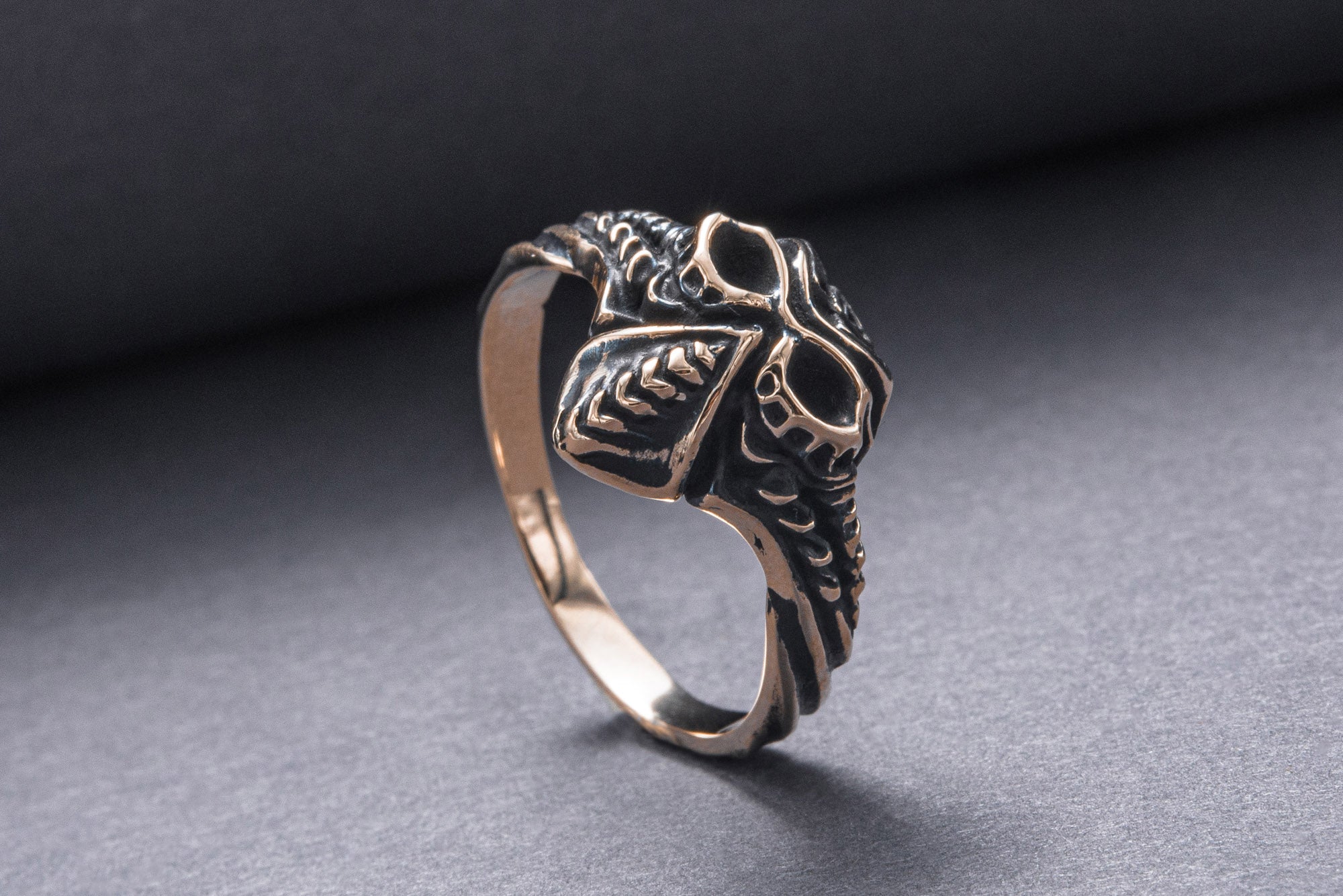 Mask ring Bronze Handmade Jewelry - vikingworkshop